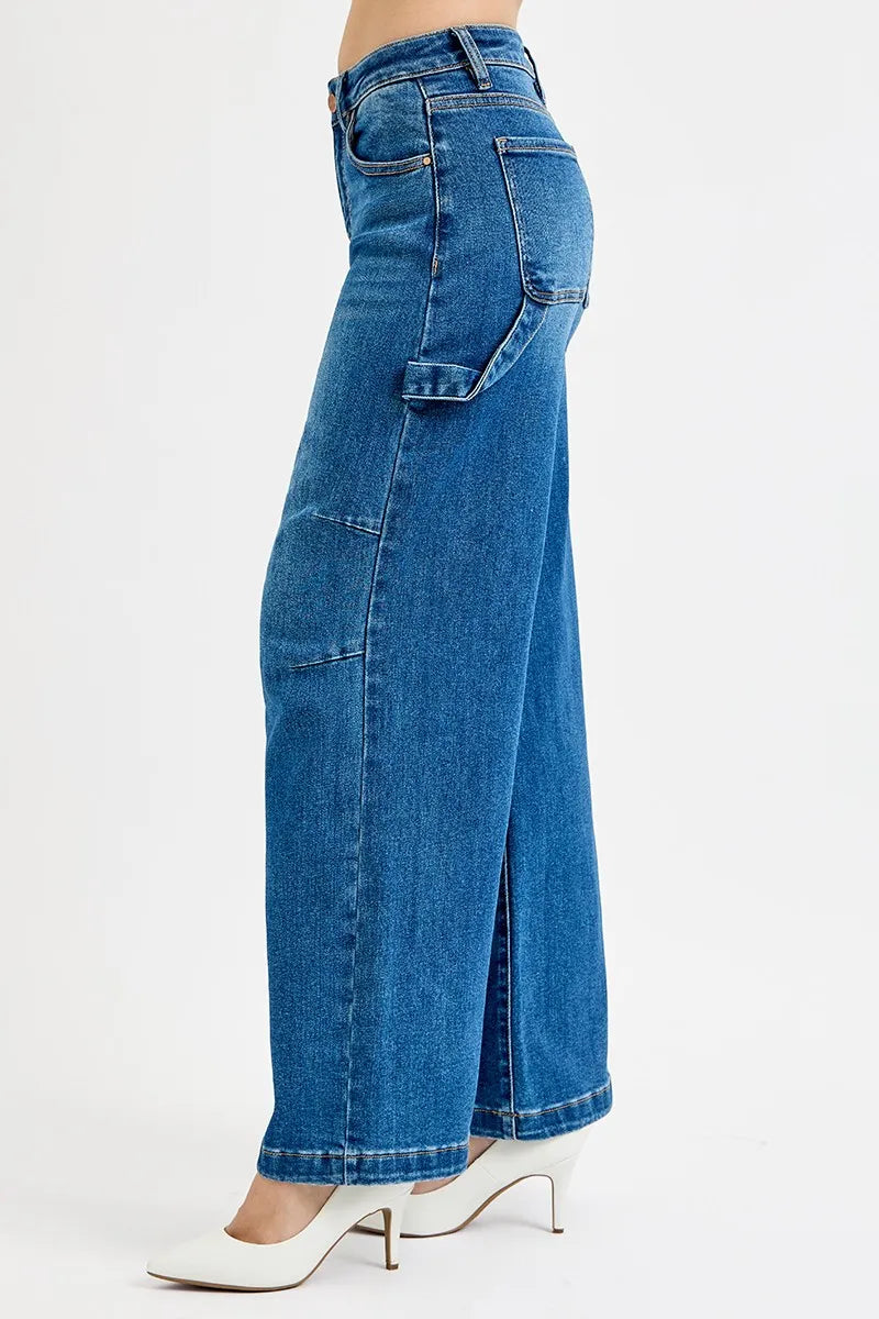 RISEN Full Size High Rise Wide Leg Patch Detailed Jeans Plus Size on Simply Obsessed