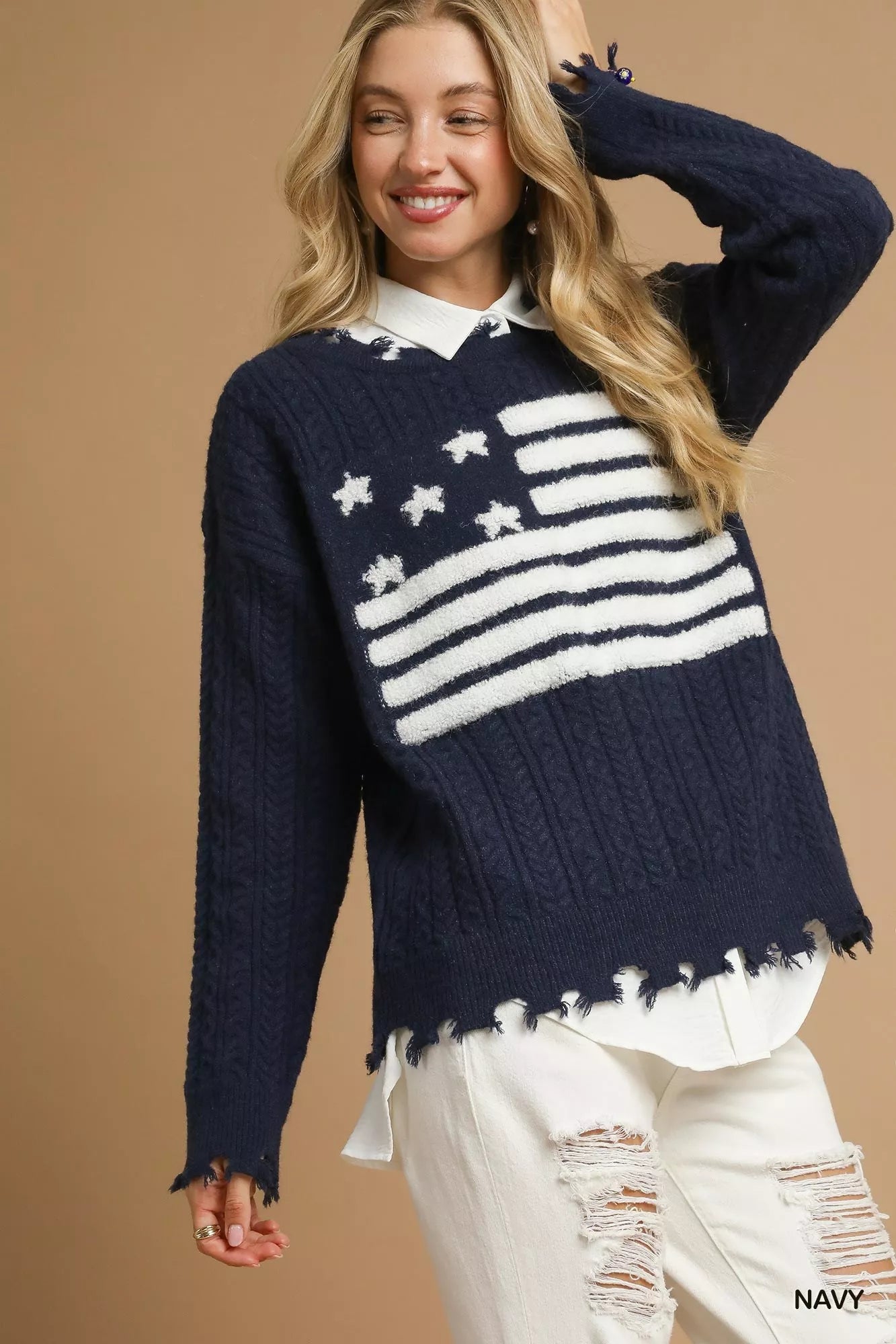 UMGEE Distressed American Flag Sweater on Simply Obsessed