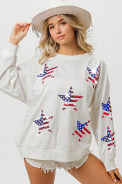 BIBI American Flag Sequin Star Sweatshirt on Simply Obsessed