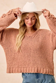 BiBi Chunky Knit Sweater with Flower Detail Sleeves on Simply Obsessed