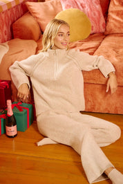 BiBi Two Tone Rib Texured Knit Collared Top with Zip Up on Simply Obsessed