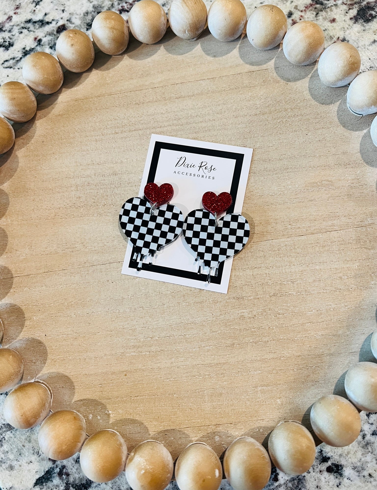 DIXIE ROSE Checkered Melting Heart Earrings on Simply Obsessed