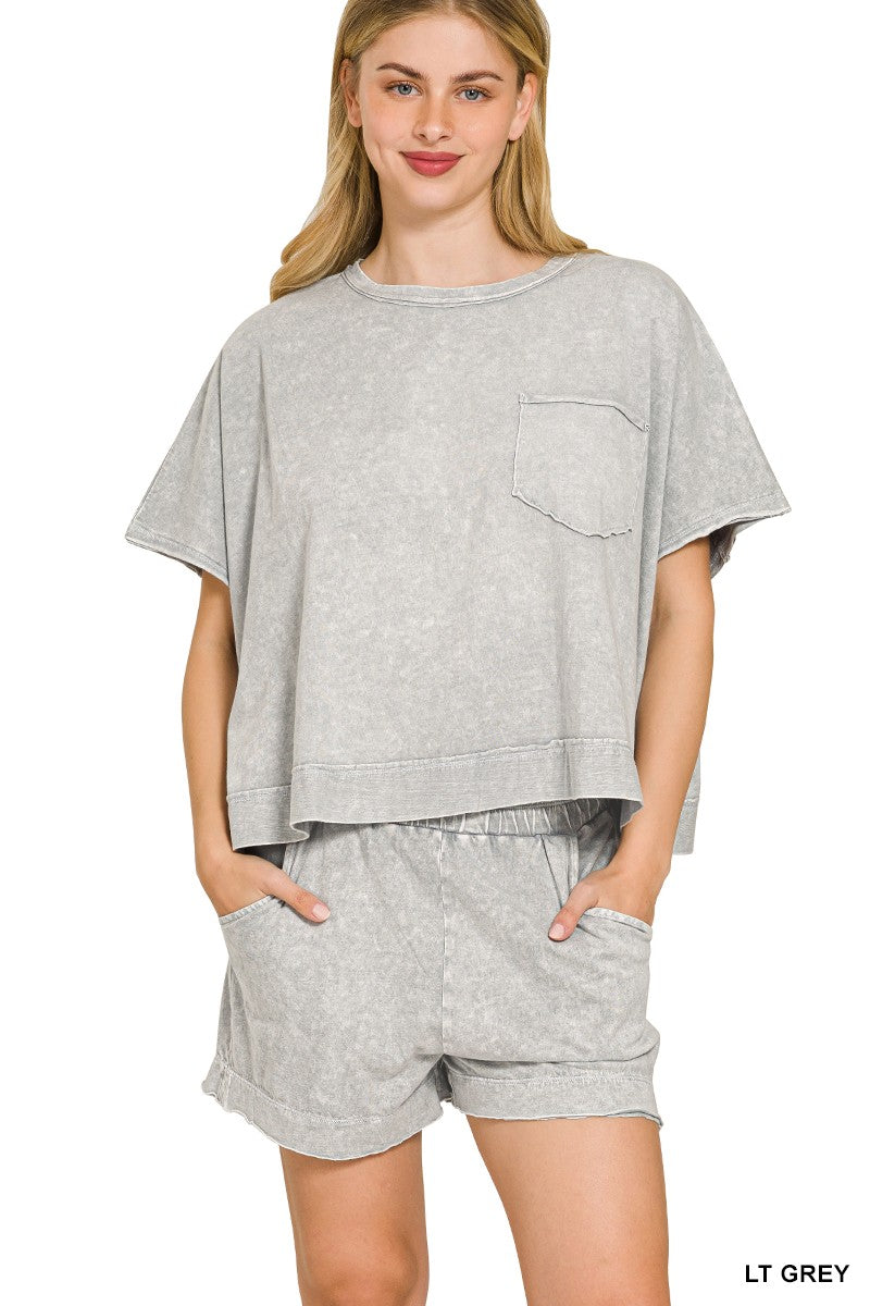 ZENANA Halo Snow Washed Boxy Top &amp; Shorts Set on Simply Obsessed