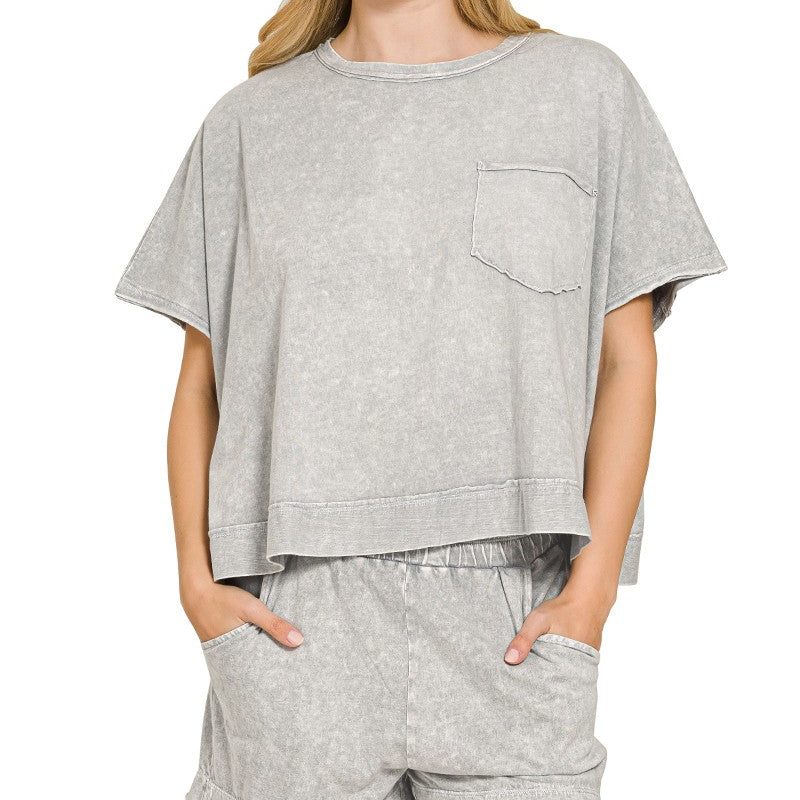 ZENANA Halo Snow Washed Boxy Top & Shorts Set on Simply Obsessed