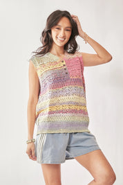 DAVI & DANI Multi Color Crochet Sleeveless Knit Vest Top on Simply Obsessed