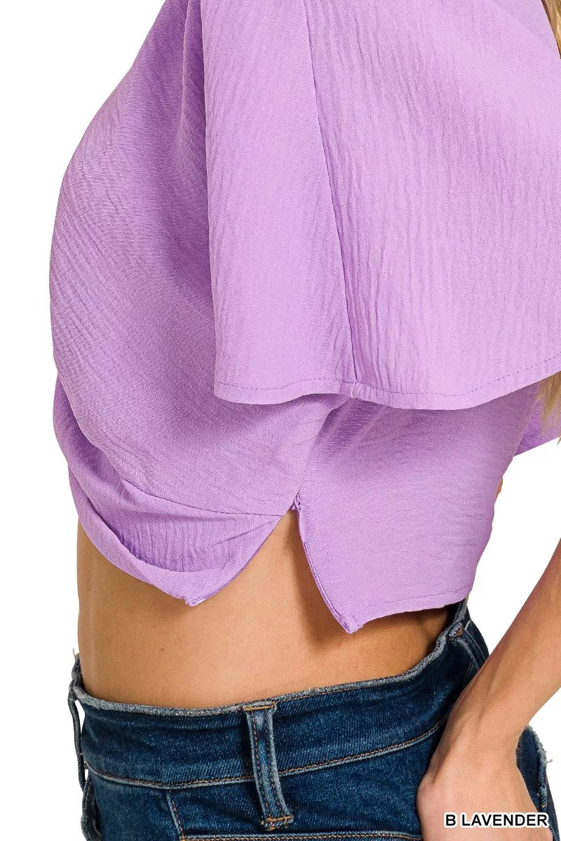 ZENANA Woven Airflow Twisted Top & Wide Leg Pants Set on Simply Obsessed