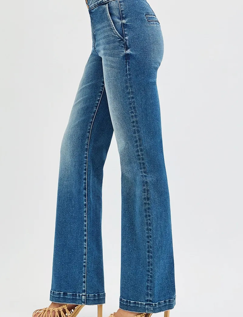 RISEN Full Size Tummy Control High Rise Bootcut Jeans with Double Button Waistband Plus Size on Simply Obsessed