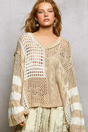 POL Color-Blocked Stripe Pattern Knit Top with Twisted Weave on Simply Obsessed