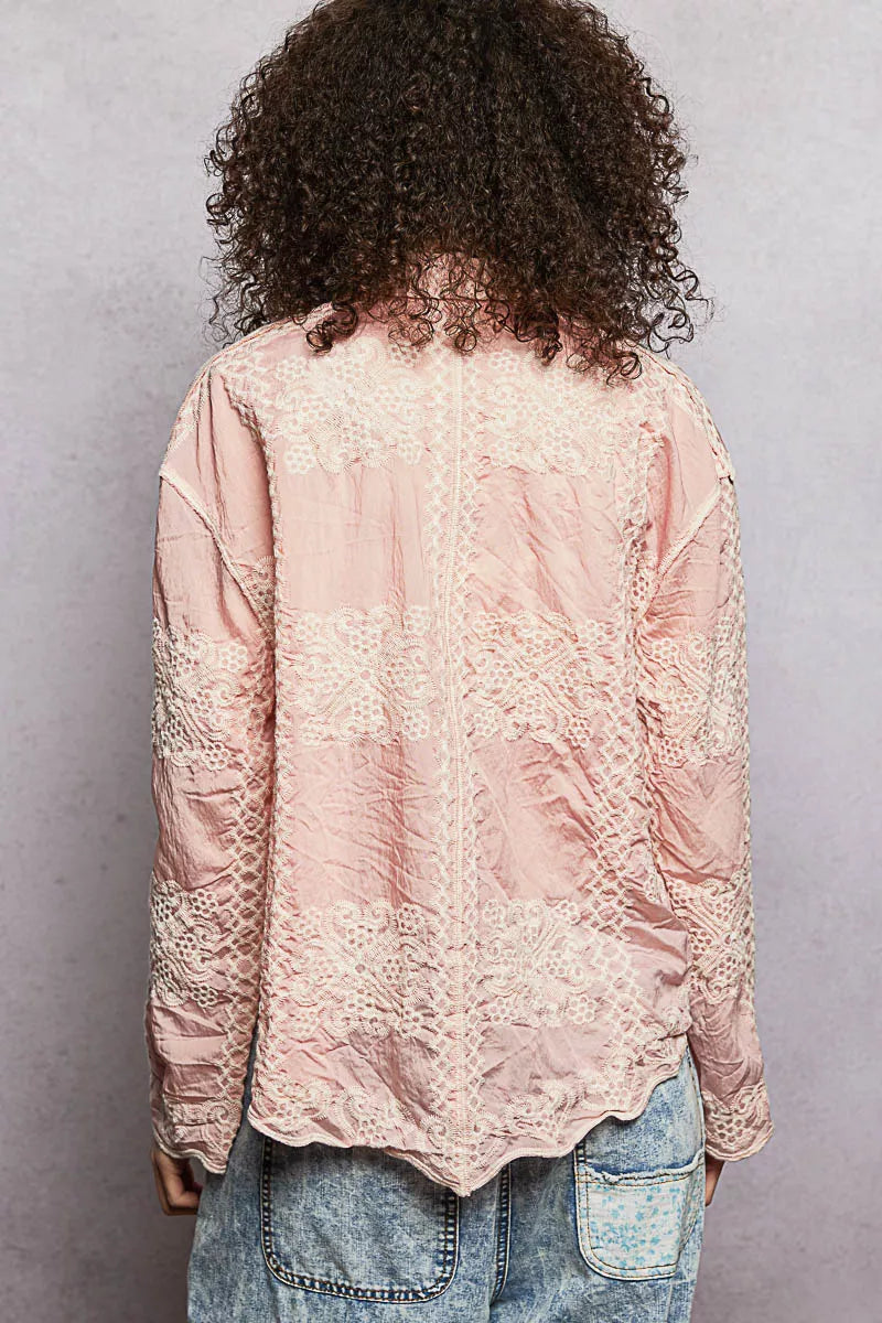 POL Embroidery Button Down Long Sleeve Shirt on Simply Obsessed
