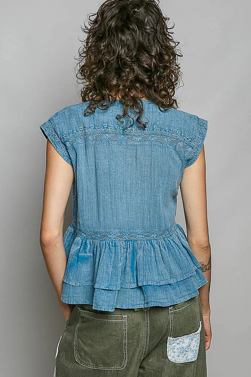 POL Eyelet Embroidery Pintuck Sleeveless Cotton Blouse on Simply Obsessed