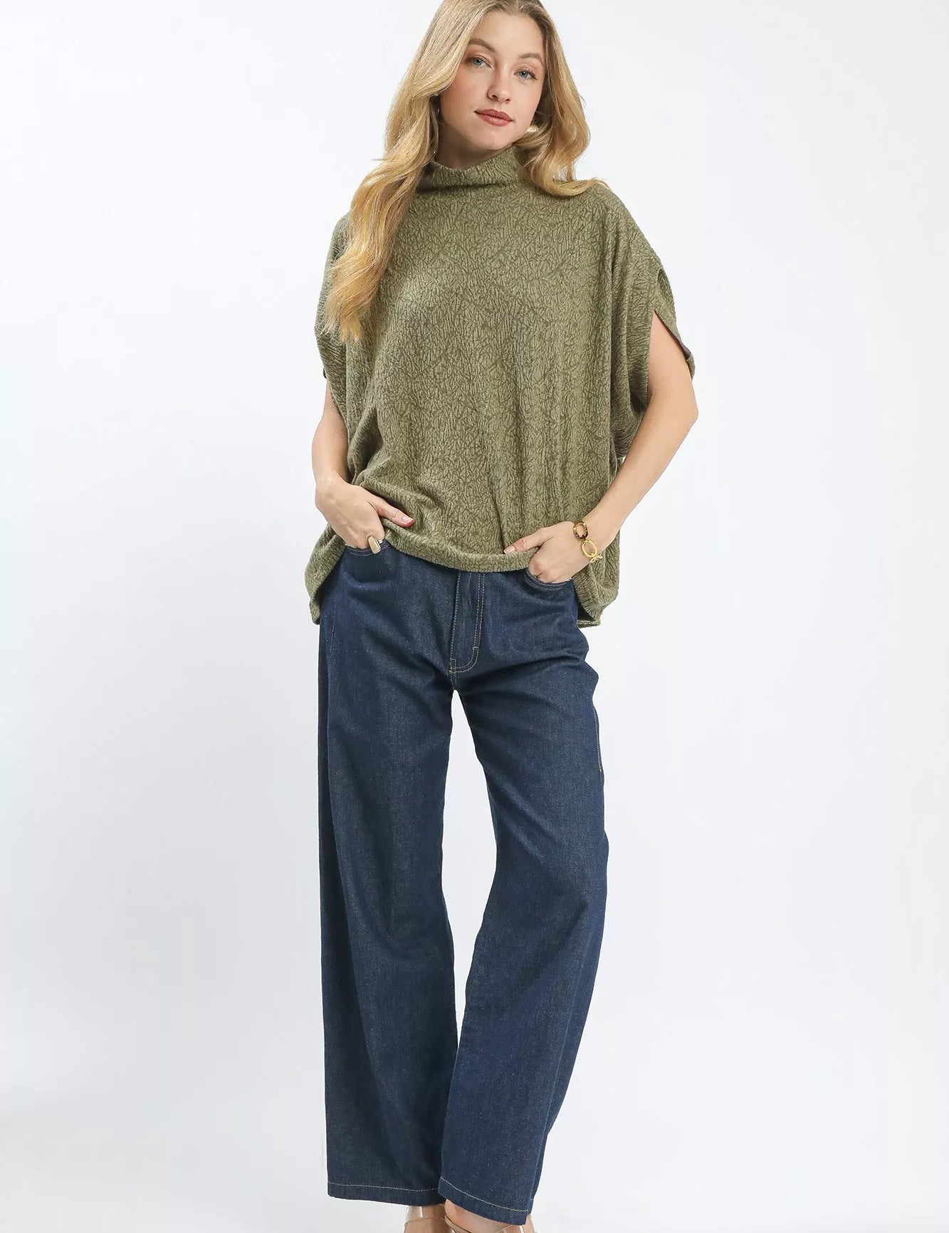 UMGEE Textured Mock Neck Relaxed Top on Simply Obsessed