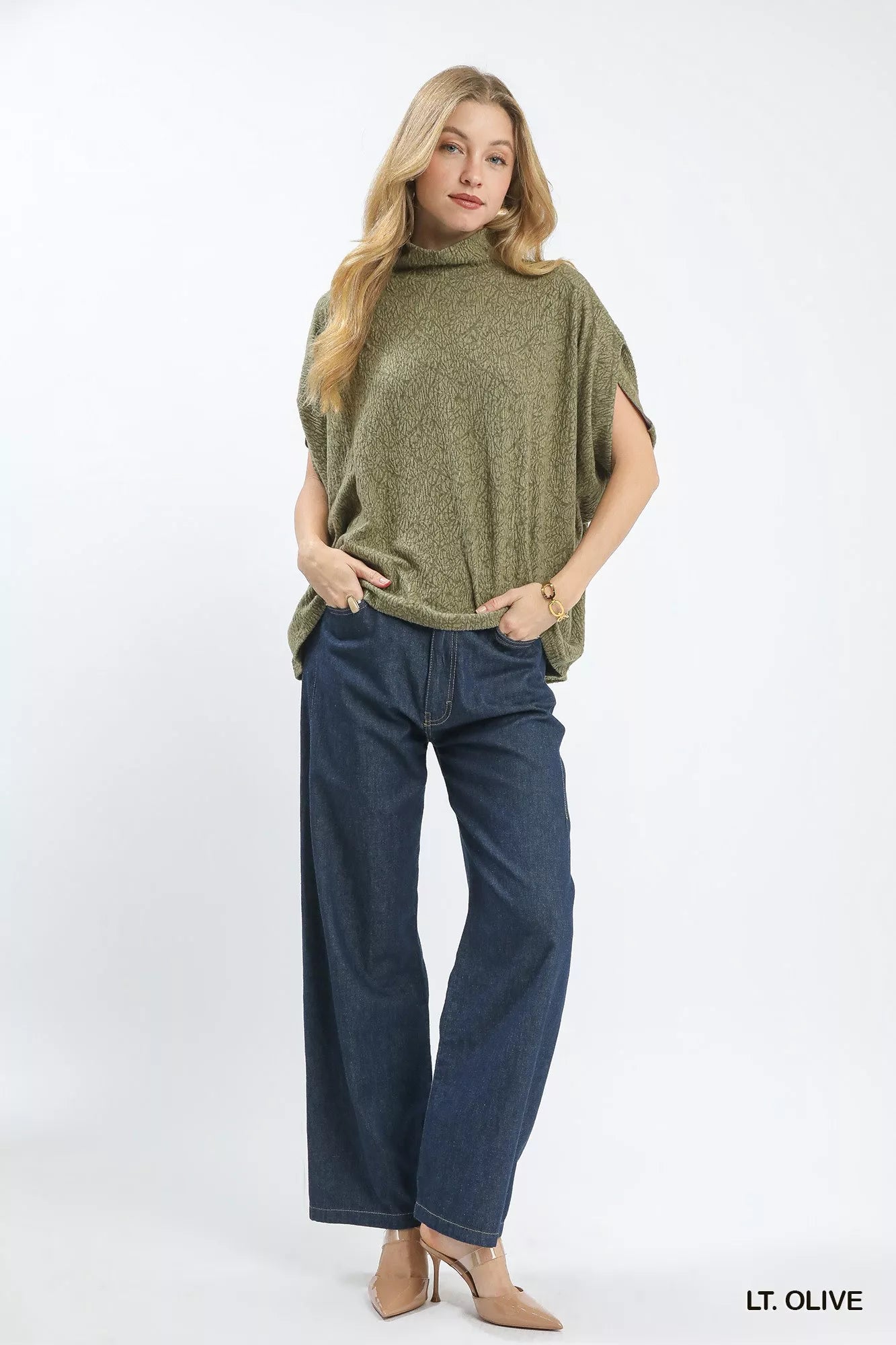 UMGEE Textured Mock Neck Relaxed Top on Simply Obsessed
