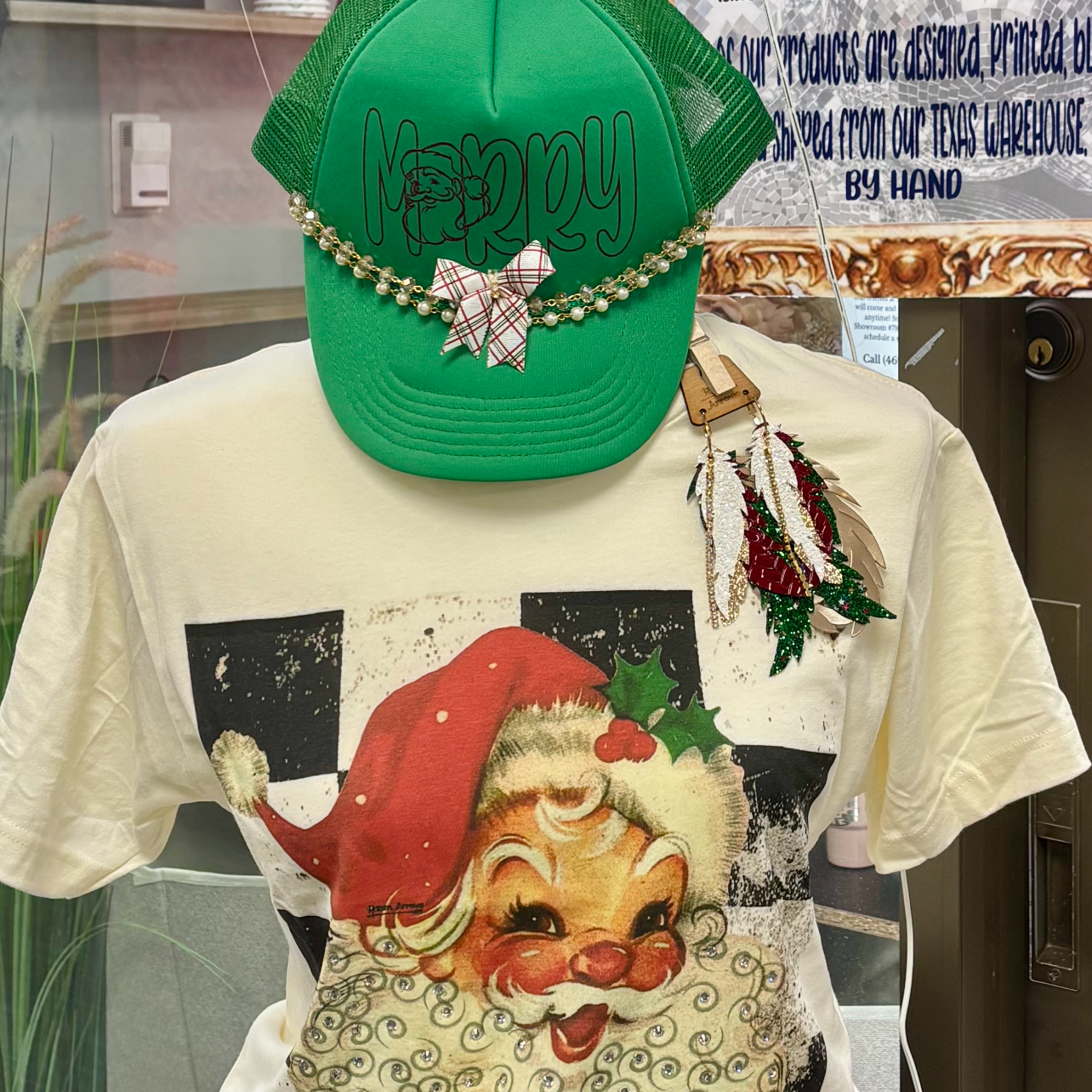 WS: Checkered Vintage Santa Bling Tee on Simply Obsessed