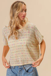 BiBi Striped Popcorn Knit Top on Simply Obsessed