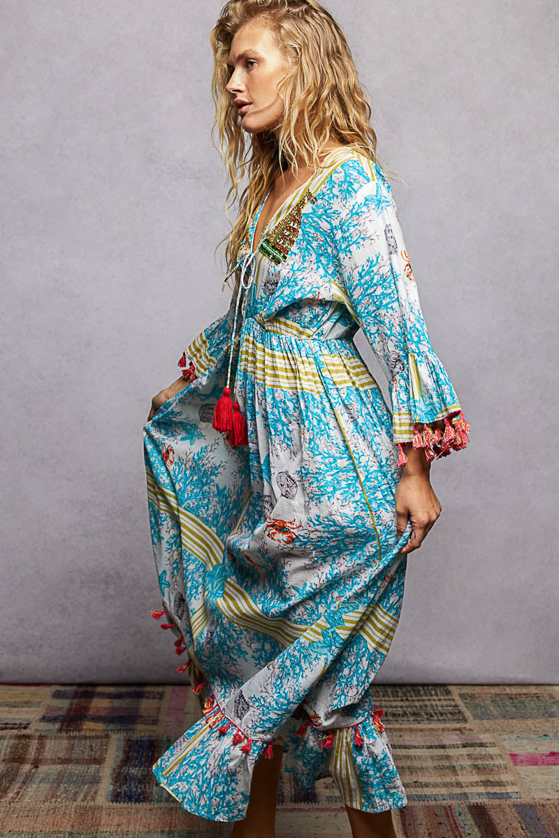 POL Bohemian Print Tassel Trim Maxi Dress on Simply Obsessed