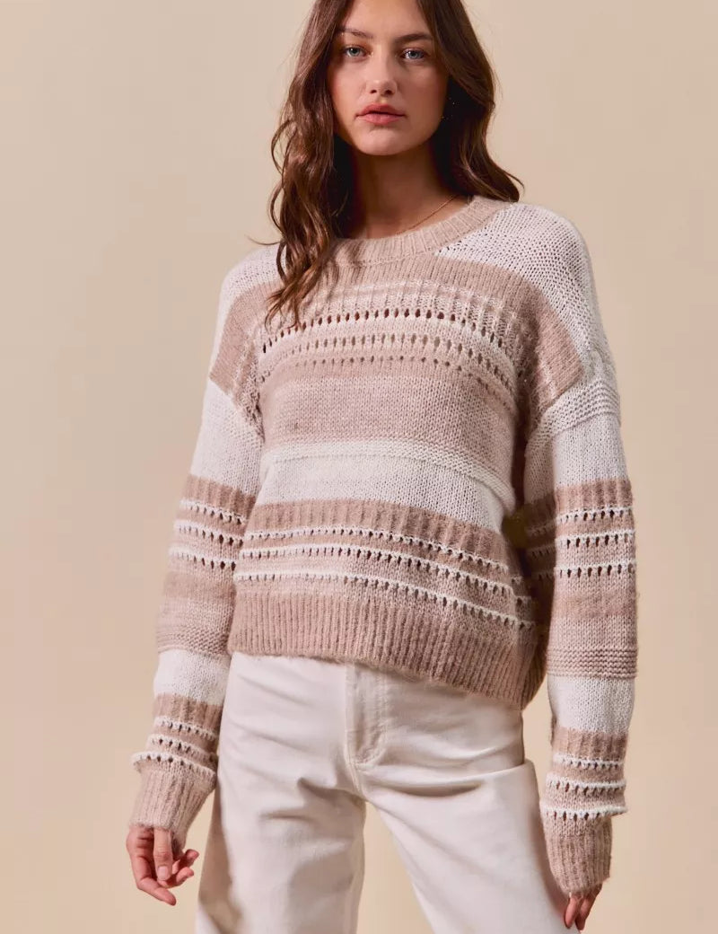 SO ME Variegated Stripe Textured Loose Fit Sweater on Simply Obsessed