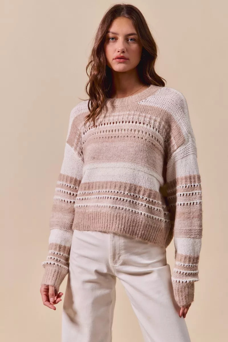 SO ME Variegated Stripe Textured Loose Fit Sweater on Simply Obsessed