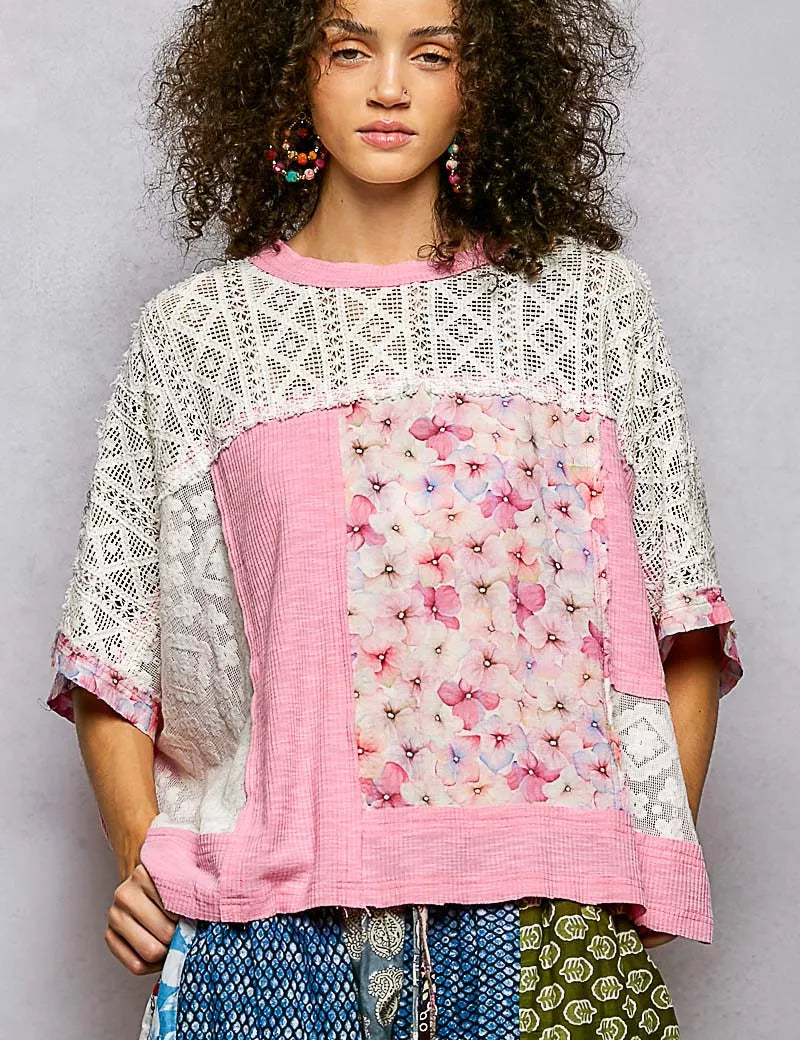 POL Floral Patchwork Lace Accent Blouse on Simply Obsessed