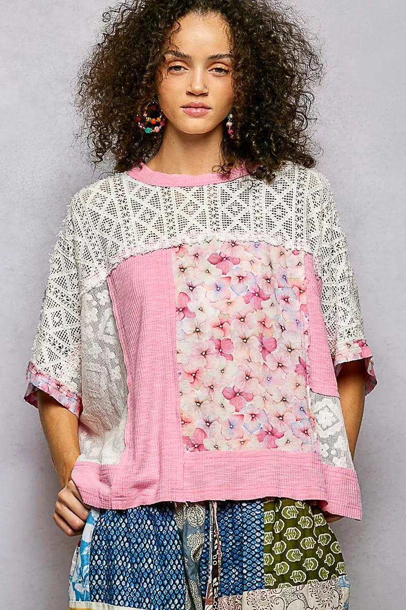 POL Floral Patchwork Lace Accent Blouse on Simply Obsessed