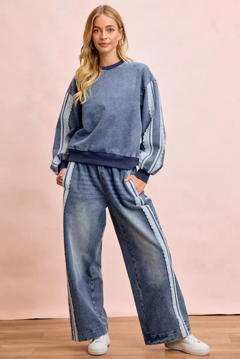 BIBI Washed Lace Contrast Sided Jeans on Simply Obsessed