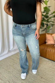 JUDY BLUE Full Size Medium Rise Tummy Control Destroy Flare on Simply Obsessed