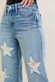 JUDY BLUE Full Size High Waist Rigid Magic Star Shaped Destroy 90's Straight Jeans Plus Size on Simply Obsessed