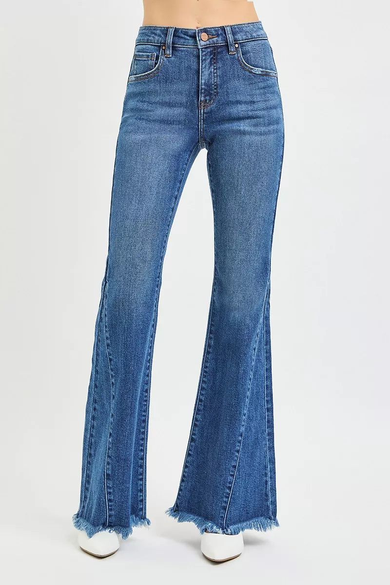 RISEN Mid Rise Flare Side Seam Detailing Jeans on Simply Obsessed