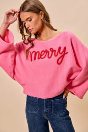 SO ME Merry Tinsel Lettering Christmas Sweater Top on Simply Obsessed