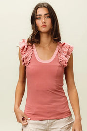 BiBi Rib Knit With Textured Ruffled Top on Simply Obsessed