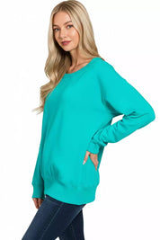 Zenana Fleece Boat Neck Sweatshirt on Simply Obsessed