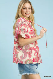 UMGEE Mix Paisley Print Peasant Top with Tie Neck **DEBUT SALE** on Simply Obsessed