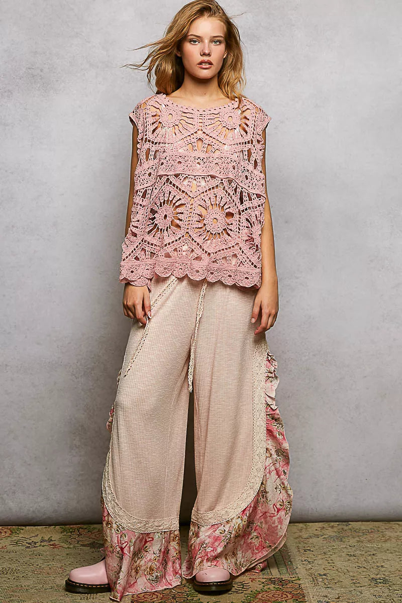 POL Openwork Round Neck Floral Crochet Tank on Simply Obsessed