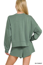 ZENANA Scuba Long Sleeve Sweatshirts & Shorts Set on Simply Obsessed