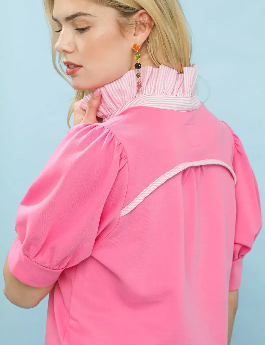 UMGEE Striped Collar Popover Top on Simply Obsessed