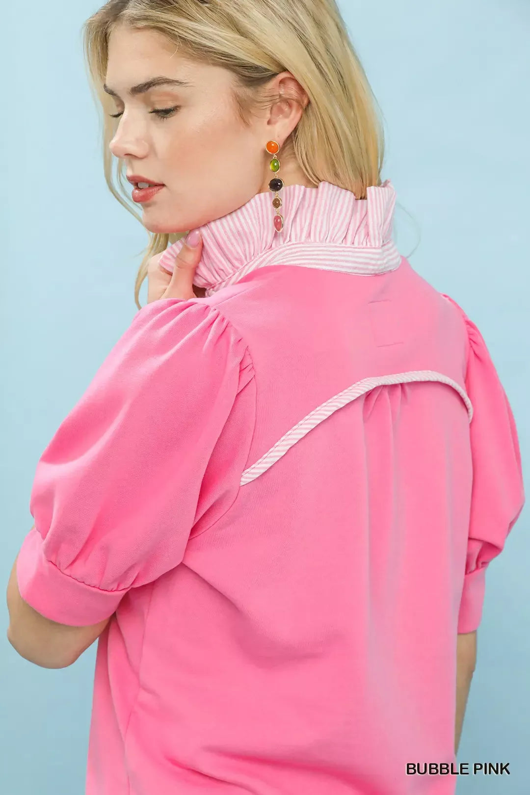 UMGEE Striped Collar Popover Top on Simply Obsessed
