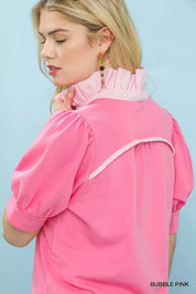 UMGEE Striped Collar Popover Top on Simply Obsessed