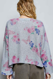POL Ribbed Butterfly Print Round Neck Knit Top on Simply Obsessed