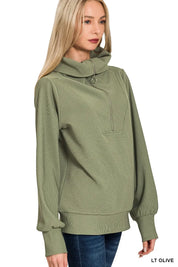 Zenana Ribbed High Neck Half Zip Pullover & Pants Set on Simply Obsessed