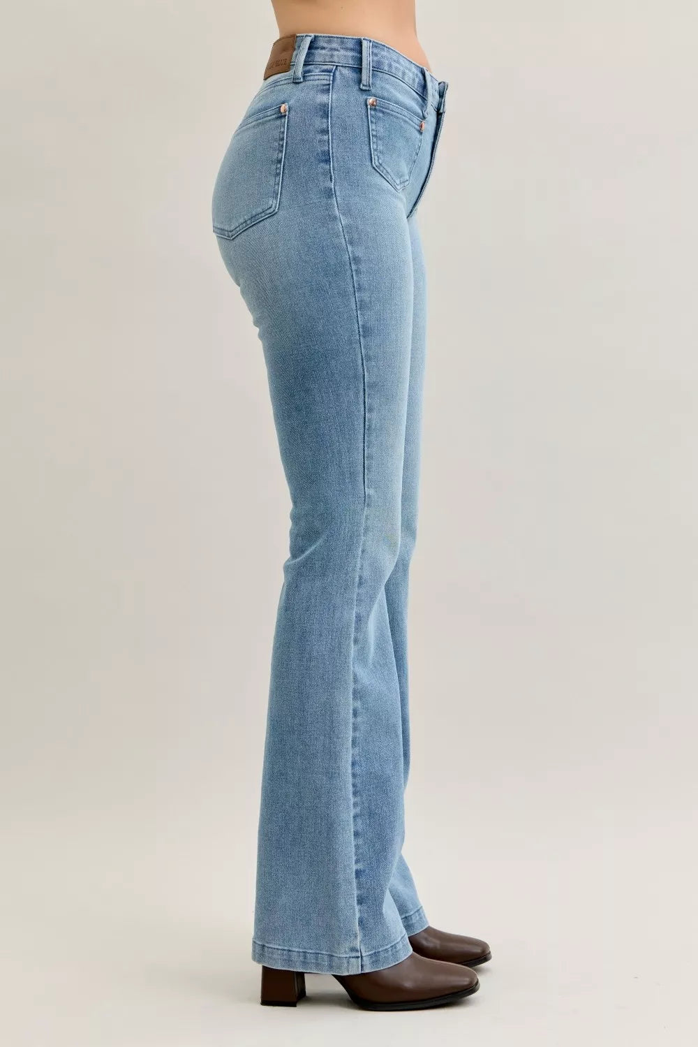 Judy Blue Full Size Mid Rise Bootcut Jeans with Contrast Wash & Front Patch Pockets Plus Size on Simply Obsessed