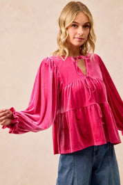 BiBi Christmas Theme Velvet Bow Tied Blouse on Simply Obsessed