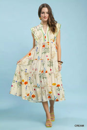 UMGEE Floral Ruffle Tiered Midi Dress with Scalloped Detail on Simply Obsessed
