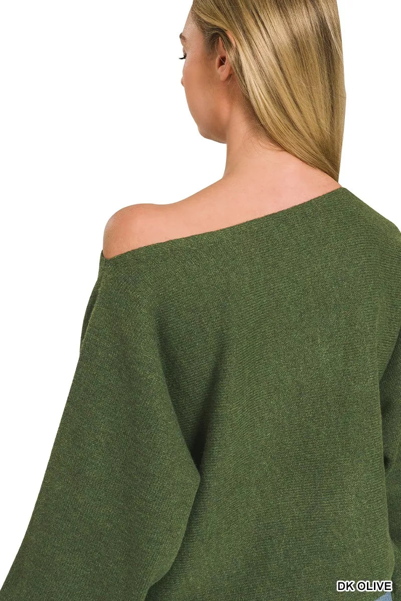ZENANA Boat Neck Balloon Sleeve Sweater on Simply Obsessed