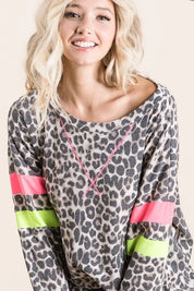 BiBi Leopard Thermal Top with Contrast Color Block on Simply Obsessed
