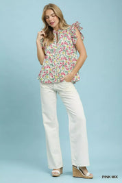 UMGEE Floral Print Ruffle Cap Sleeve Shirt **DEBUT SALE** on Simply Obsessed