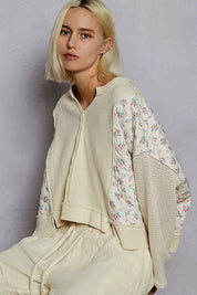 POL Mix Thermal Floral Pattern Quilted Knit Cropped Top with Raw Edge Detail on Simply Obsessed