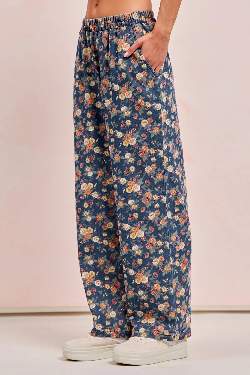 BiBi Washed Floral Print Wide Leg Jeans on Simply Obsessed