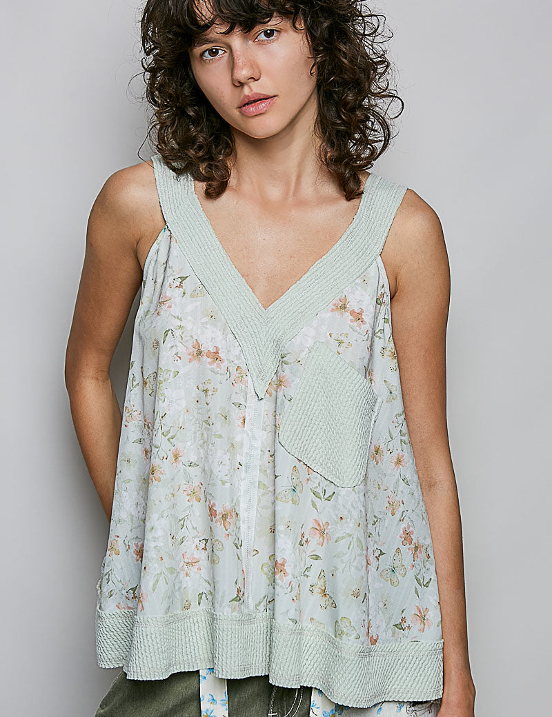 POL Floral V-Neck Tank with Front Pocket **SALE** on Simply Obsessed