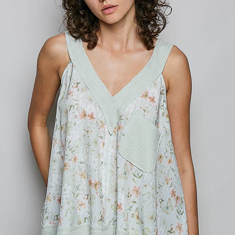 POL Floral V-Neck Tank with Front Pocket **SALE** on Simply Obsessed