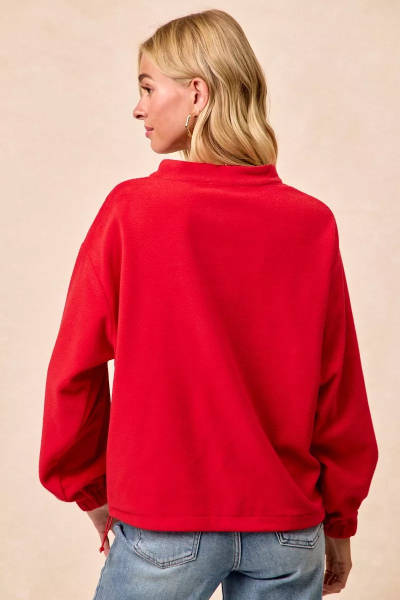 BIBI Christmas Theme Fleece Buttoned Top with Pockets on Simply Obsessed
