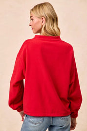 BIBI Christmas Theme Fleece Buttoned Top with Pockets on Simply Obsessed